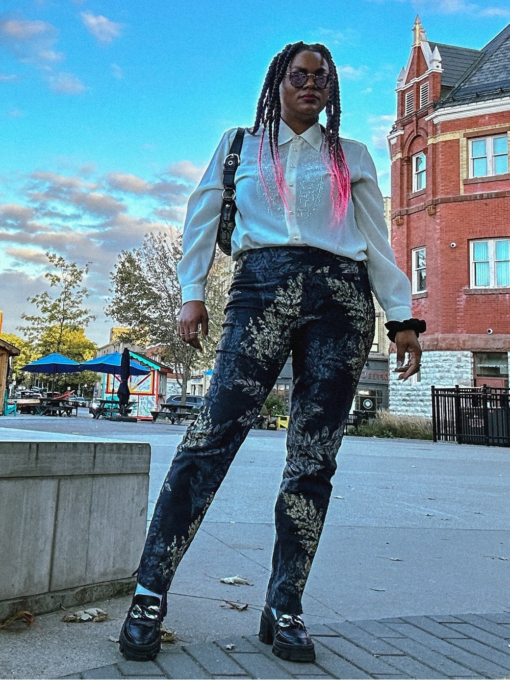 Black Floral Pants– Stylish Patterned Stretch, 12 - Picture 6 of 7